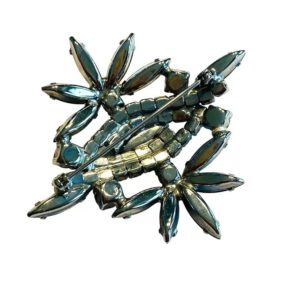 Vintage Mid Century Rhinestone Brooch Gray & Clear White Elegant Statement Pin